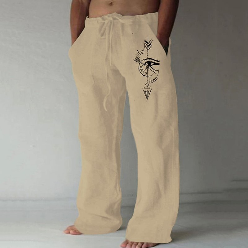 Men's Feathers Compass Pants Trousers Mid Waist Casual Outdoor Street Going out Spring &  Fall Black White Green