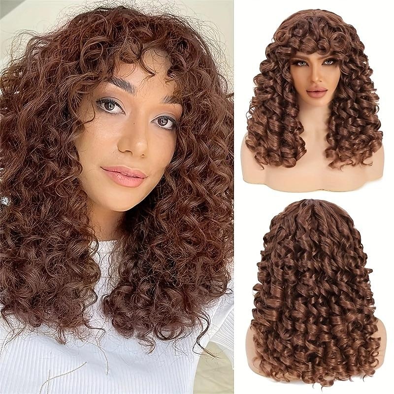 Big Curly Wigs For Women Short Curly Afro Wigs With Bangs Big Bouncy Fluffy Synthetic Fiber Hair Wigs For Cosplay Party Daily Wear 16 Inch4