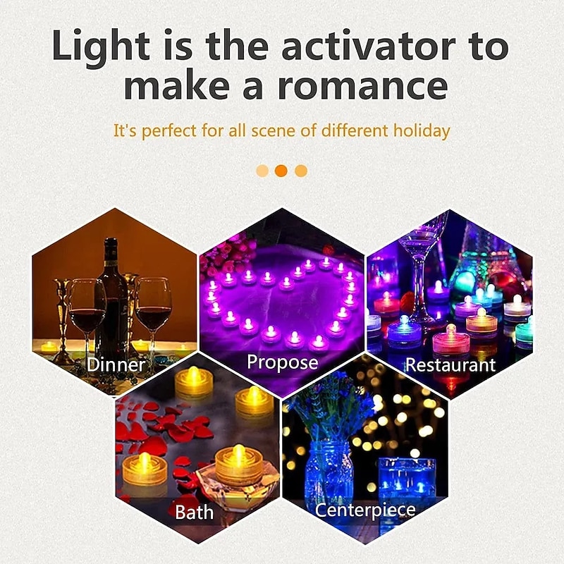 12pcs Waterproof Submersible Mini LED Lights Tea Light Underwater LED Candle Lamp For Aquarium Wedding Party Vase Decor
