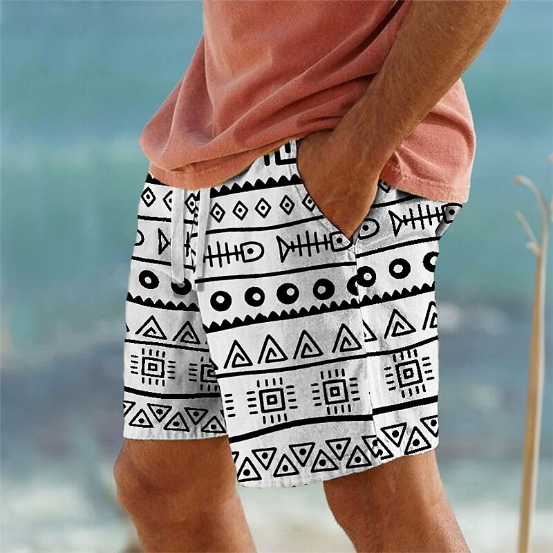 Men's Geometric Pattern Fish Sweat Shorts Beach Shorts Terry Shorts Mid Waist Ethnic Style Casual Daily Holiday Streetwear Drawstring Elastic Waist 3D Print Designer Clothing Apparel3