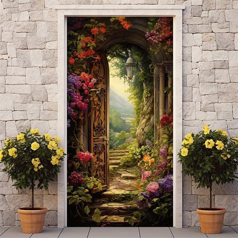 Valentine's Day Floral Stairs Door Covers Door Tapestry Door Curtain Decoration Backdrop Door Banner for Front Door Farmhouse Holiday Party Decor Supplies4