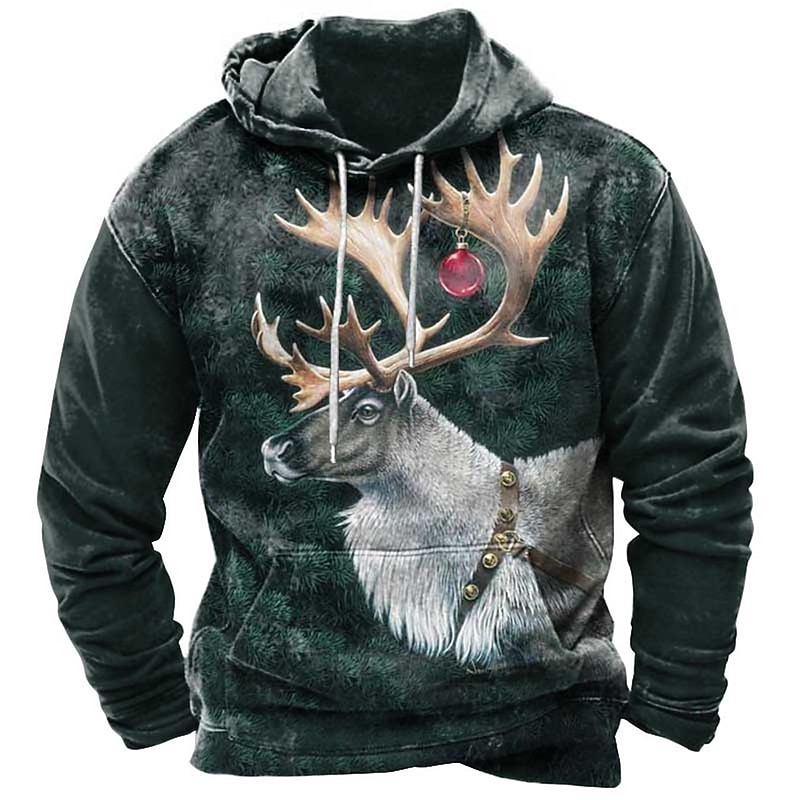 Men's Animal Reindeer Graphic Prints Hoodie Hoodies Sweatshirt Streetwear Designer Long Sleeve Hooded Daily Sports Blue Brown Print Spring &  Fall Designer2