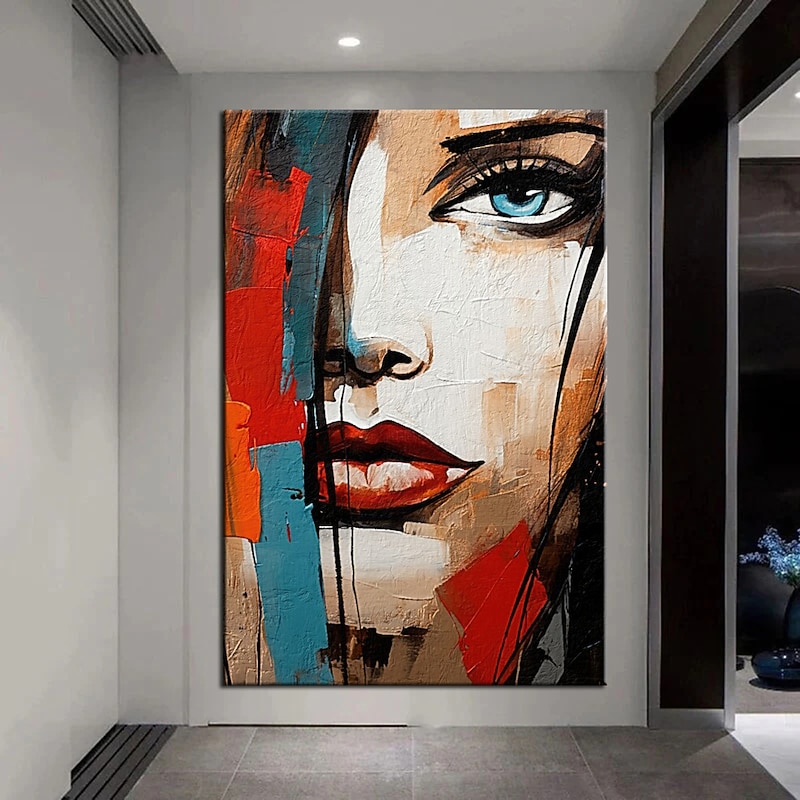 Hand Painted Wall Art Colorful Face painting Wall Art Woman Portrait Canvas Painting Abstract Girl Oil Painting Wall Decor Art Home Decoration ready to hang or canvas
