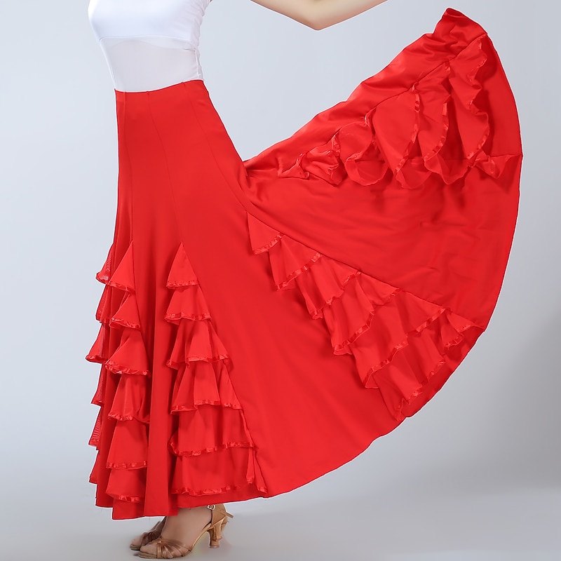 Ballroom Dance Skirts Pleats Pure Color Splicing Women's Performance Training High Spandex3