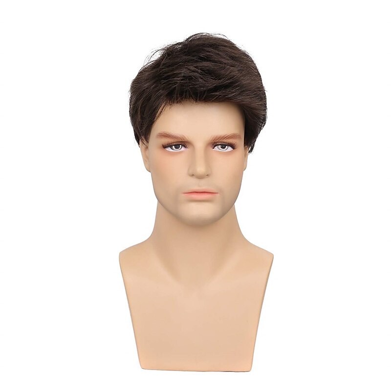 Mens Wig Short Drak Brown Wigs Layered Natural Cosplay Party Costume Hair Full Wig for Male Guy3