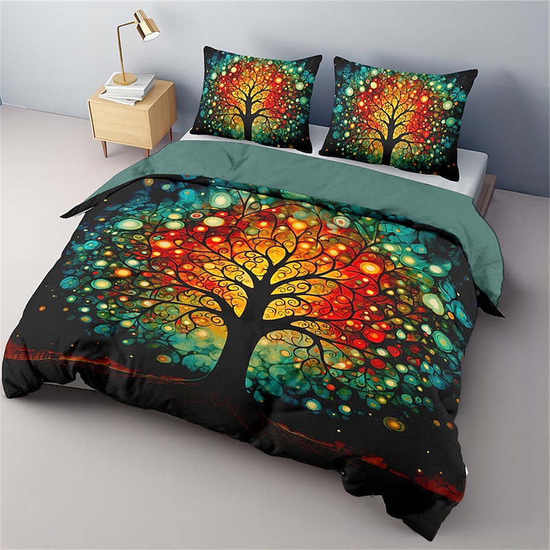 The Tree of Life Pattern Duvet Cover Set Set Soft 3-Piece Luxury Cotton Bedding Set Home Decor Gift King Queen Duvet Cover
