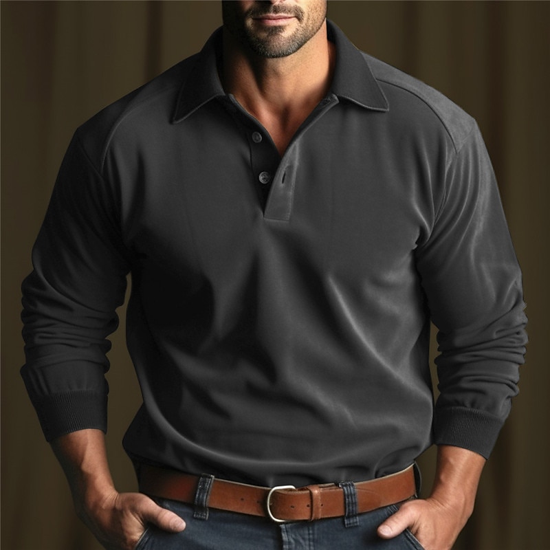 Men's Button Up Polos Polo Shirt Casual Sports Lapel Long Sleeve Fashion Basic Plain Button Spring &  Fall Regular Fit White Blue Khaki Dark Gray Button Up Polos4