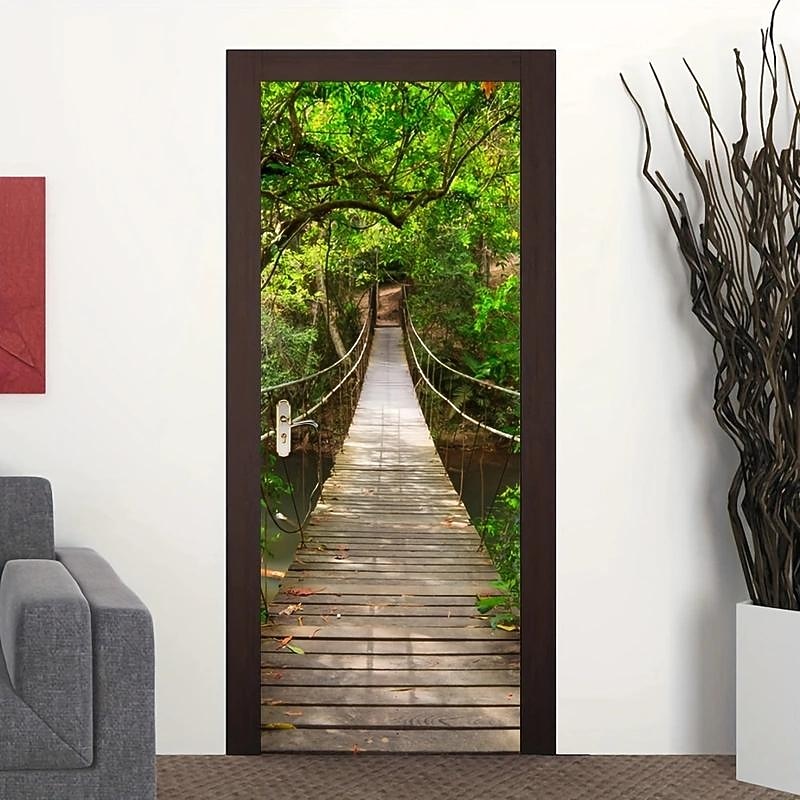 Forest Bridge Door Covers Door Tapestry Door Curtain Decoration Backdrop Door Banner for Front Door Farmhouse Holiday Party Decor Supplies