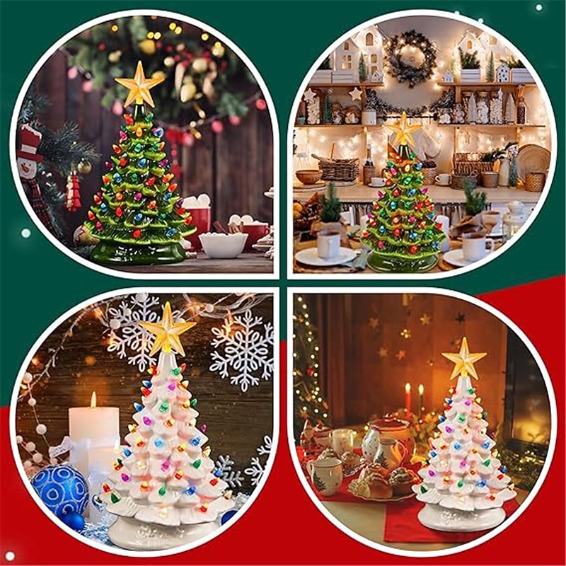 Christmas Tree Ceramic Christmas Tree Tabletop Decoration LED Light Hand-Painted Vintage Christmas Holiday Decoration 1PC3