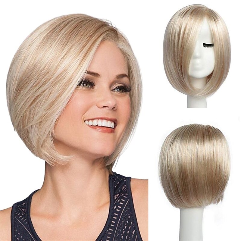 Short Platinum Blonde Wigs for Women Bob Wig Natural Straight Wig Side Part Hair for Daily Party Cosplay Halloween