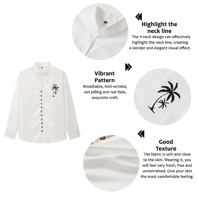 Men's Shirt Linen Shirt Beach Shirt Coconut Tree Outdoor Street White Pink Blue Orange Long Sleeve Stand Collar Summer Spring Clothing Apparel Print2