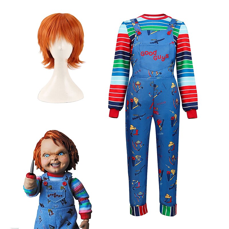 Chucky Movie / TV Theme Costumes Bride of Chucky Cosplay Costume Outfits Men's Women's Boys Movie Cosplay Cosplay Costume Halloween Blue Leotard / Onesie Top Masquerade Polyester With Wig - Main Image