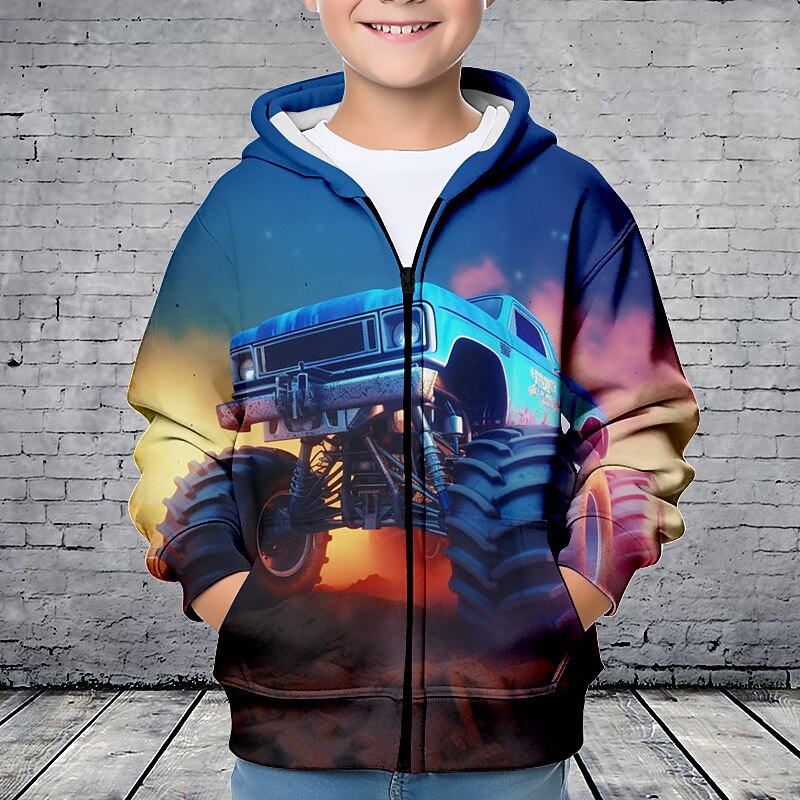 Boys 3D Car Hoodie Coat Outerwear Long Sleeve 3D Print Fall Winter Fashion Streetwear Cool Kids 3-12 Years Outdoor Casual Daily Regular Fit4