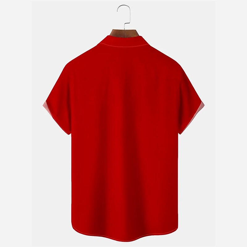 Christmas Men's Santa Claus Printed Shirts Santa Claus Casual Short Sleeves Daily Wear Going out Weekend Autumn / Fall Turndown Pocket Print Button-Down Yellow Red Blue Green 4-Way Stretch Fabric4