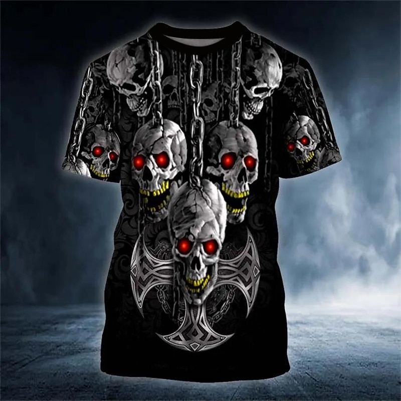 Men's Graphic Skull T Shirt Short Sleeve T shirt 3D Print Crew Neck Shirt Daily Designer Retro Vintage Sports Outdoor Holiday Going out Red Blue Purple Spring & Summer Clothing Apparel S M L XL 2XL