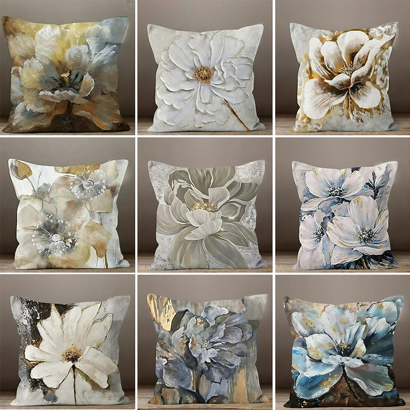 Blue Flower Double Side Pillow Cover 1PC Soft Decorative Square Cushion Case Pillowcase for Bedroom Livingroom Sofa Couch Chair2