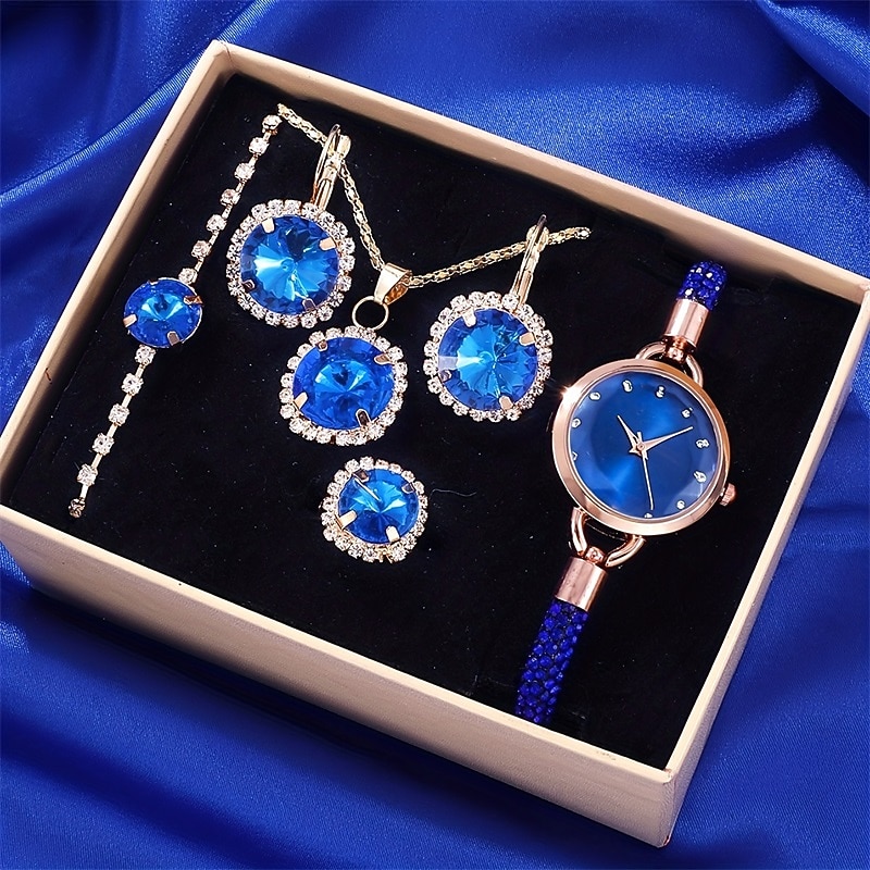 6pcs/set Women's Bracelet Watch Elegant Rhinestone Quartz Watch Vintage Analog Wristwatch & Jewelry Set Gift For Mom Her3