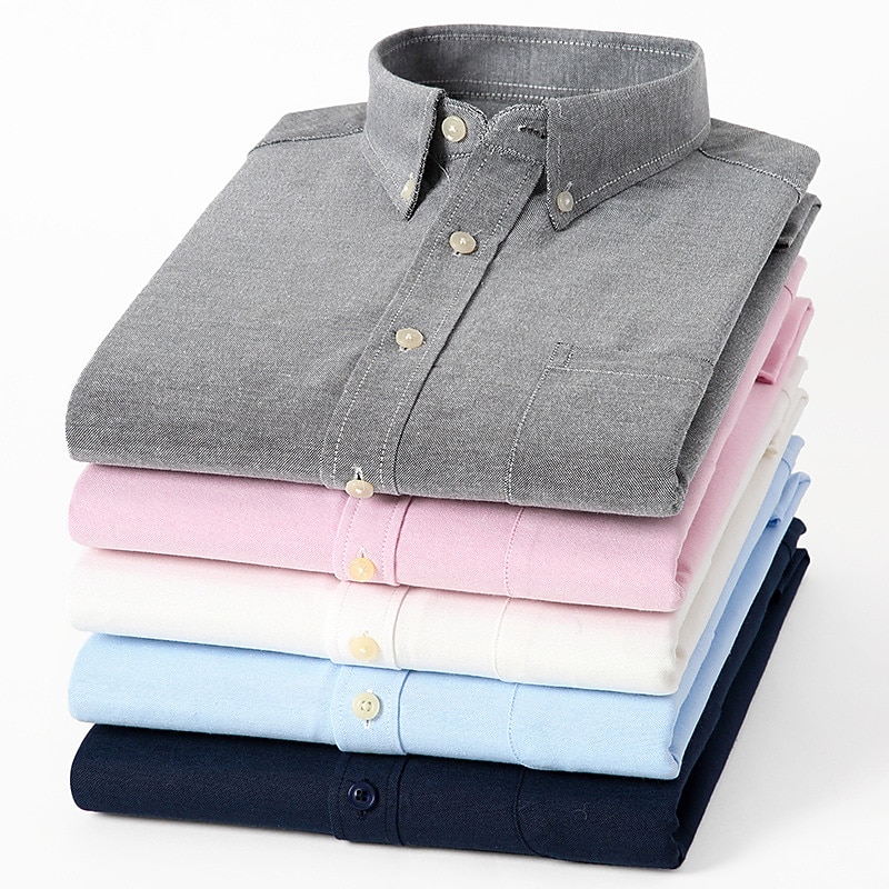 Men's Shirt Shirt Jacket Plain Outdoor Daily Wear Light Blue Black White Pink Long Sleeve Lapel Fall / Winter Clothing Apparel Front Pocket