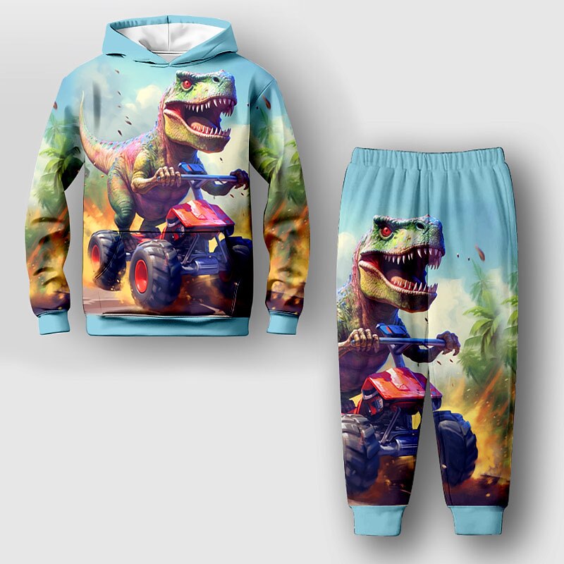 Boys 3D Dinosaur Hoodie & Sweatpants Set Set Long Sleeve 3D Printing Fall Winter Active Fashion Cool Kids 3-12 Years Outdoor Vacation Street Regular Fit2