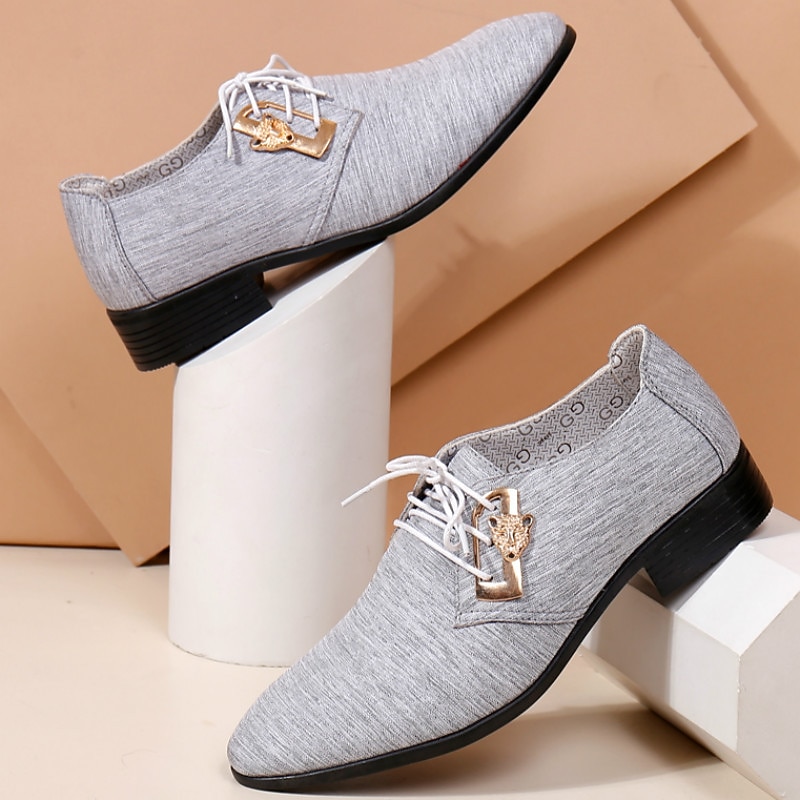 Men's Fashion Oxford Shoes – Light Blue Lace-Up Dress Shoes with Golden Tiger Detail for Formal or Casual Occasions 5