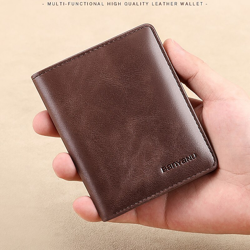 Men's Brown RFID Blocking Leather Bifold Wallet with ID Window and Multiple Card Slots, Slim Anti-Theft Wallet for Business, Travel and Everyday Use2