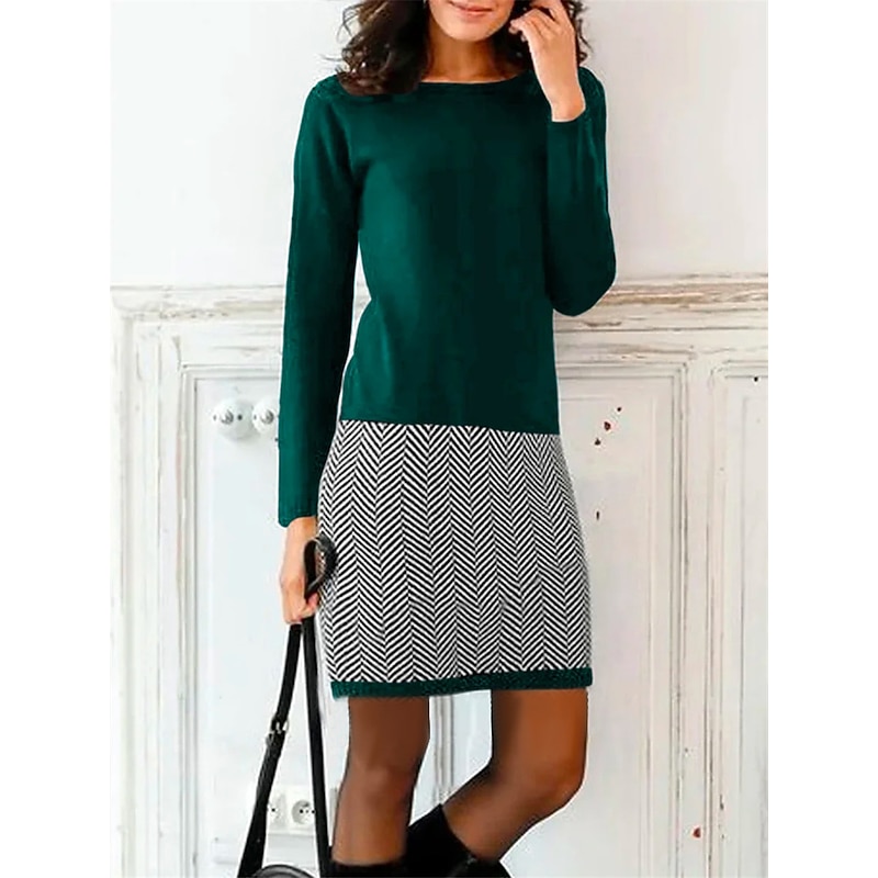 Women's Sweatshirt Dress Mini Dress Casual Dress Active Fashion Outdoor Going out Weekend Crew Neck Print Geometric Color Block Loose Fit Black Brown Green S M L XL XXL3