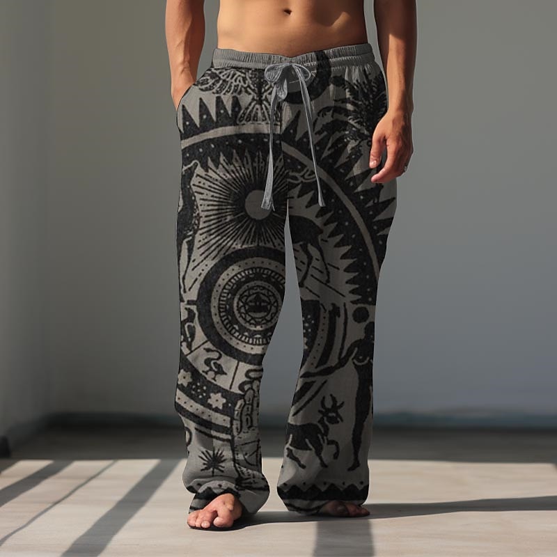 Ethnic Vintage Men's 3D Print Pants Trousers Outdoor Street Going out Polyester Brown Green Khaki S M L Mid Waist Elasticity Pants3