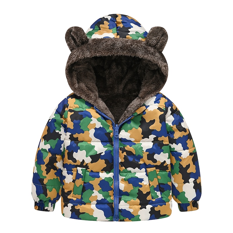 Toddler Boys Hoodie Jacket Outerwear Graphic Animal Cartoon Long Sleeve Zipper Coat Outdoor Adorable Daily 3204-6 Navy blue deer 3204-14 green camouflage 3204-19 Green and White Dinosaur Winter 3-74