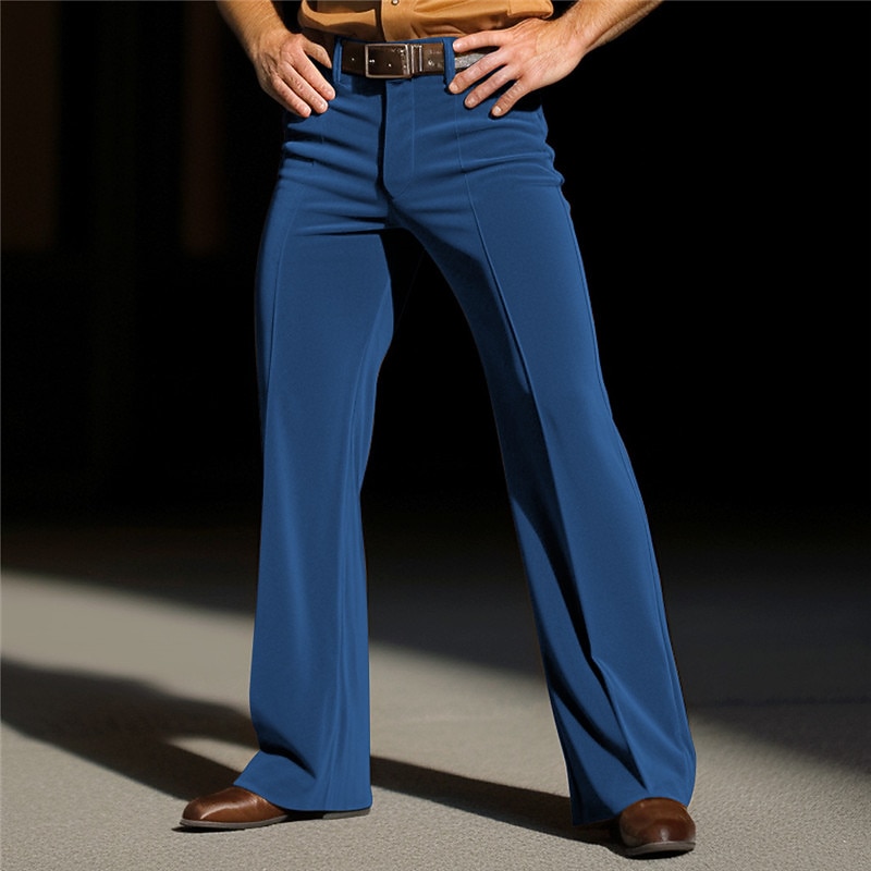 Men's Dress Pants Flared Pants Bell Bottom Trousers Velvet Pants Front Pocket Plain Comfort Business Daily Holiday Fashion Chic & Modern Blue Brown2