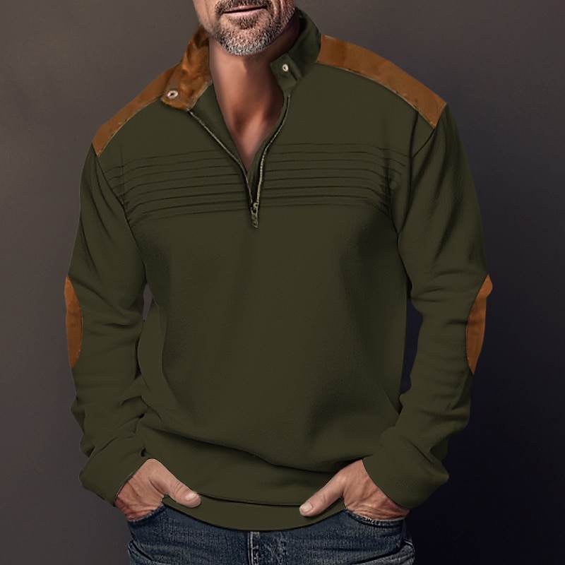 Men's T Shirt Tee Top Long Sleeve Shirt Long Sleeve Standing Collar Spring & Fall Color Block Fashion Designer Basic Patchwork Quarter Zip Vacation Street Going out Black Navy Blue Brown Top Tee for4