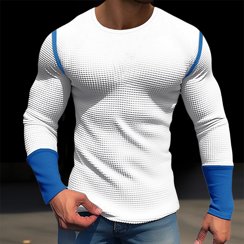 Men's Waffle Tee T Shirt Waffle Henley Shirt Henley Shirt Long Sleeve Henley Spring &  Fall Color Block Fashion Designer Basic Patchwork Vacation Street Going out Black White Blue Top Tee for Men2