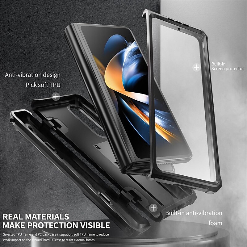 Phone Case For Samsung Galaxy Z Fold 5 Z Fold 4 Z Fold 3 with Stand Holder with Screen Protector Shockproof PC4