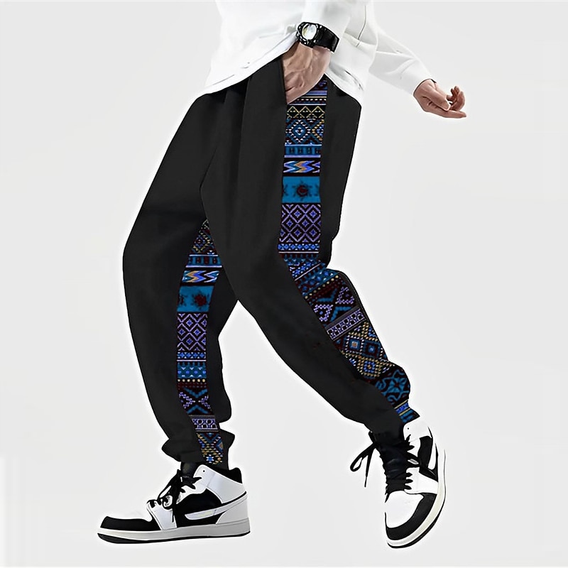 Color Block Geometry Ethnic Vintage Men's 3D Print Sweatpants Joggers Pants Trousers Outdoor Street Casual Daily Polyester Yellow Red Blue S M L Mid Waist Elasticity Pants2