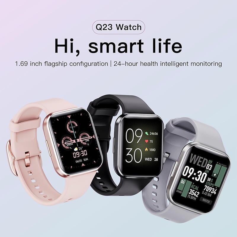 696 Q23 Smart Watch 1.69 inch Smart Band Fitness Bracelet Bluetooth Temperature Monitoring Pedometer Call Reminder Compatible with Android iOS Women Men Message Reminder Camera Control Always on