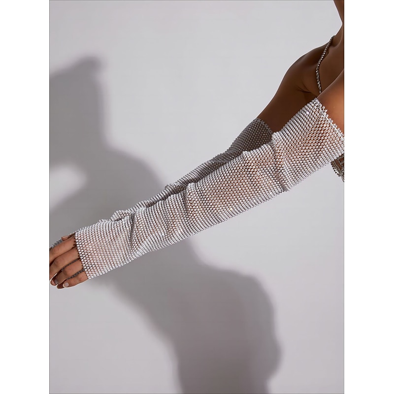 Sheer Mesh Rhinestone Handless Gloves Long Gloves Metallic Sparkle Sexy Lace For Disco Cosplay Carnival Women's Costume Jewelry Fashion Jewelry4