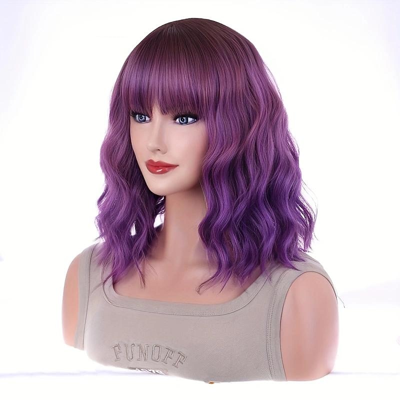 Shoulder Length Water Wave Wigs Synthetic Wigs With Bangs For Women, Fashionable For Daily Use Party Cosplay4