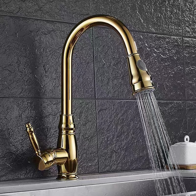 Kitchen Sink Mixer Faucet with Pull Out Sprayer, High Arc Brass Silver/Coffee Single Handle One Hole Oil-rubbed Bronze Pull Down Tall Kitchen Taps with Hot and Cold Water Hose2