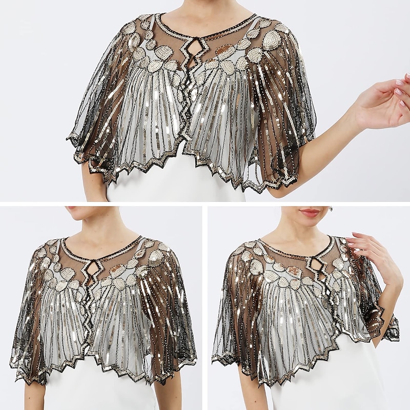 Women's 1920s Shawl Wraps Beaded Sequin Gatsby Cape Evening Bolero Flapper Cover Up Roaring 20s The Great Gatsby Party Evening2