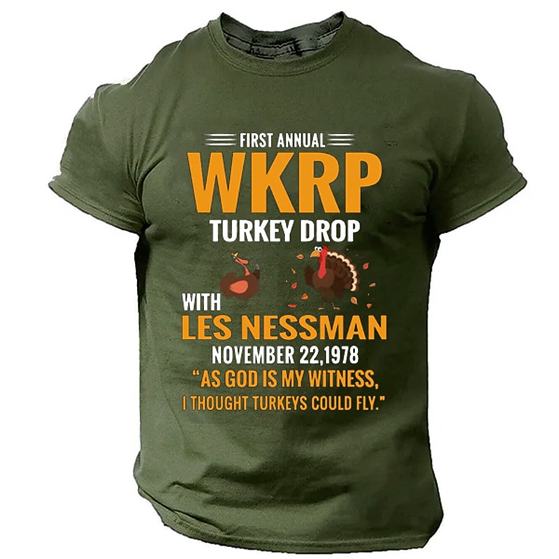 Men's WKRP Turkey Drop T-Shirt - Les Nessman "I Thought Turkeys Could Fly" Classic TV Show Funny Thanksgiving Quote Tee2
