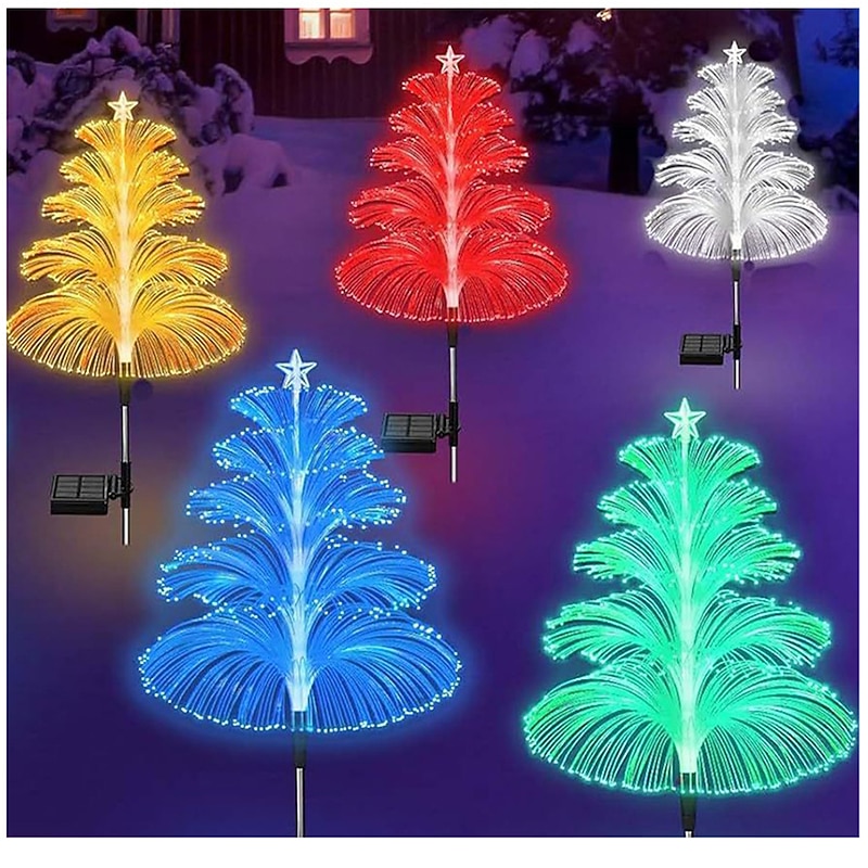 LED Colorful Gradient Fiber Optic Christmas Tree Floor Insert Light Outdoor Decoration Villa Atmosphere Festival Party Decoration Light Jellyfish Lawn Light  1PC2