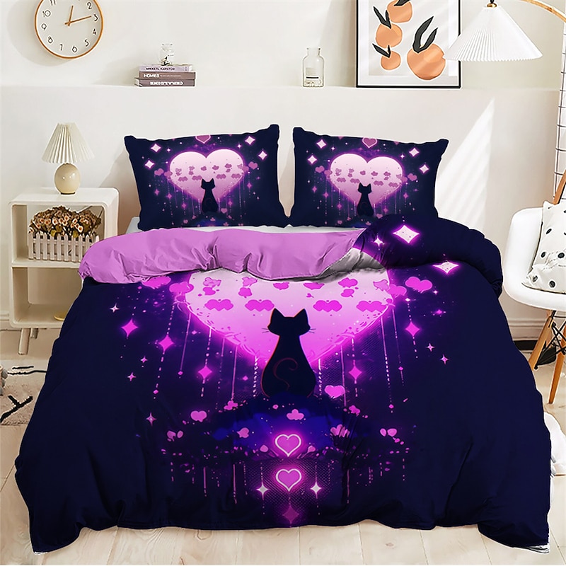 Designer Cat Heart Pet Portrait Pattern Duvet Cover Set Comforter Set Soft 3-Piece Luxury Cotton Bedding Set Home Decor Gift King Queen Duvet Cover