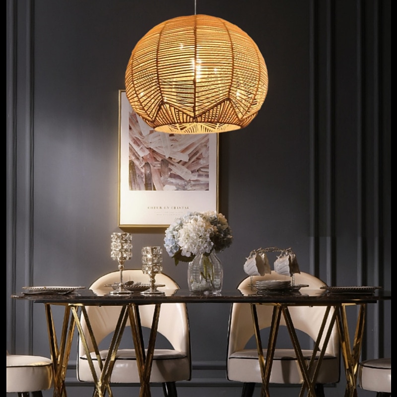 Bamboo Pendant Light 30cm Boho Light Fixture, Hand Woven Wicker Pendant Light,Rattan Chandeliers for Dining Room Kitchen Island Bedroom Foyer Hallway 110-240V3