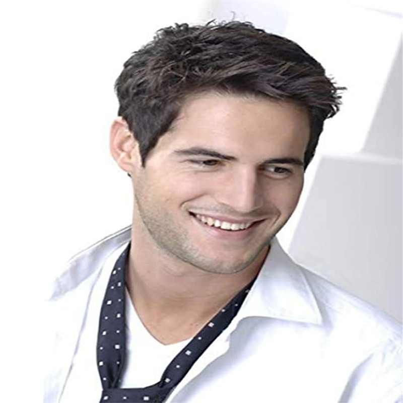 Mens Wig Short Drak Brown Wigs Layered Natural Cosplay Party Costume Hair Full Wig for Male Guy