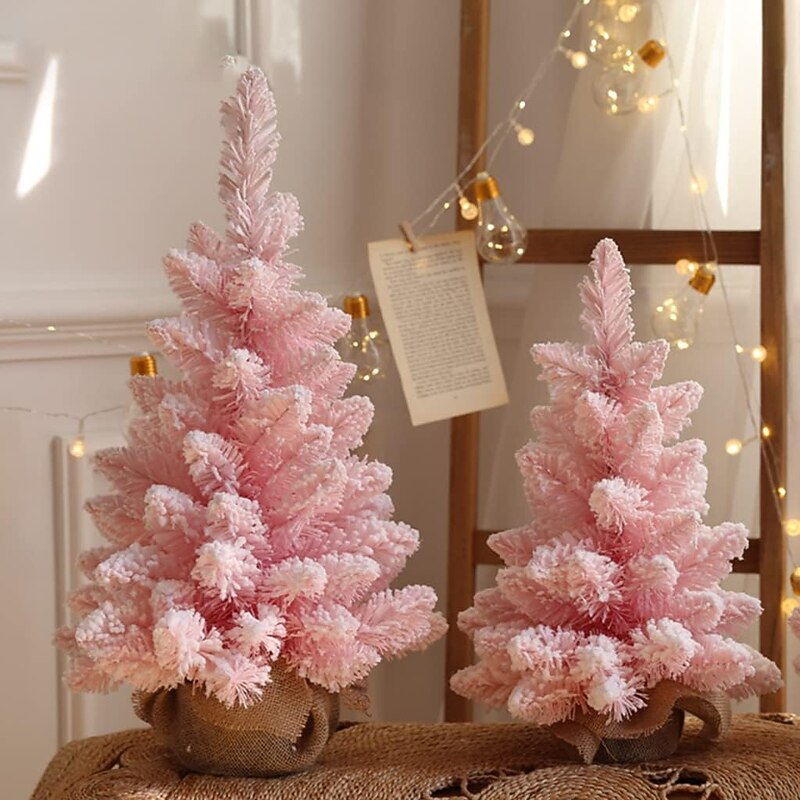 1pc Christmas Flocking Pink Small Tree Decorative Gifts 30cm45cm23.62inch Window Decoration Christmas Tree