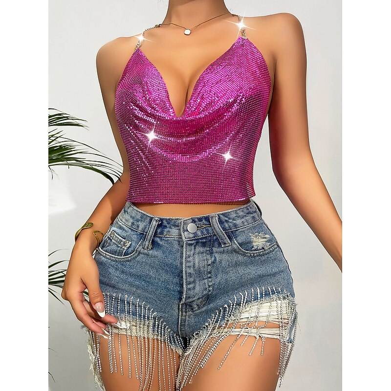 Metallic Backless Sparkle Camisole Body Chain Crop Tank Top Disco Fancy Dress Women's Party Club Pride Parade Adults' Tank Top2