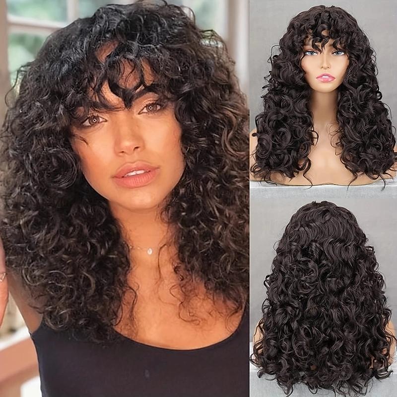 Big Curly Wigs For Women Short Curly Afro Wigs With Bangs Big Bouncy Fluffy Synthetic Fiber Hair Wigs For Cosplay Party Daily Wear 16 Inch3