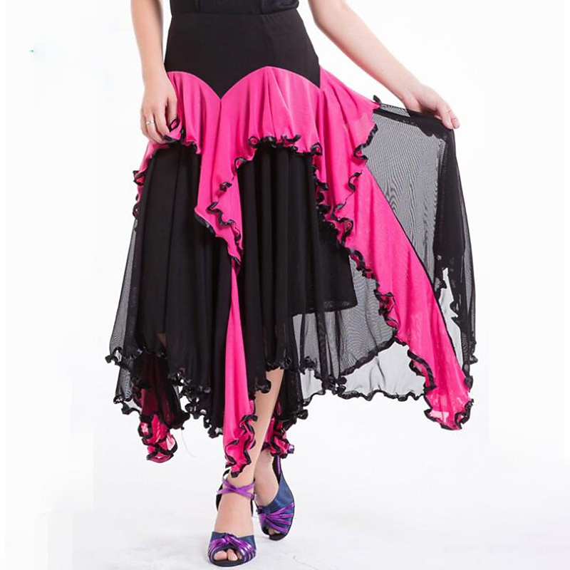 Ballroom Dance Skirts Ruffle Splicing Women's Performance Training High Polyester3