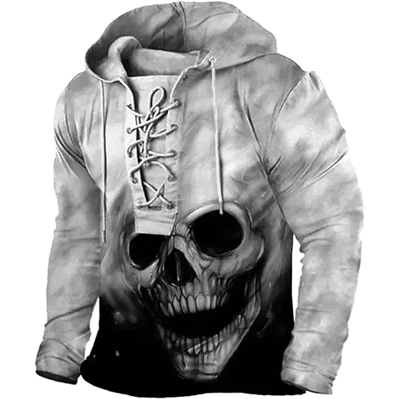 Men's Skull Graphic Prints Hoodie Hoodies Sweatshirt Streetwear Designer Long Sleeve Hooded Casual Daily Sports Black White Lace up Print Spring &  Fall Designer4