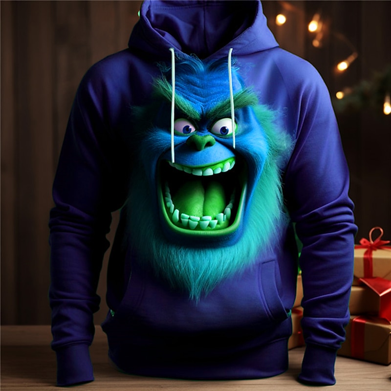 Christmas Men's Funny Christmas 3D Hoodies Graphic Elf Fashion 3D Print Sports Outdoor Holiday Hoodies Navy Blue Blue Long Sleeve Hooded Print Front Pocket Spring &  Fall Designer shirt3