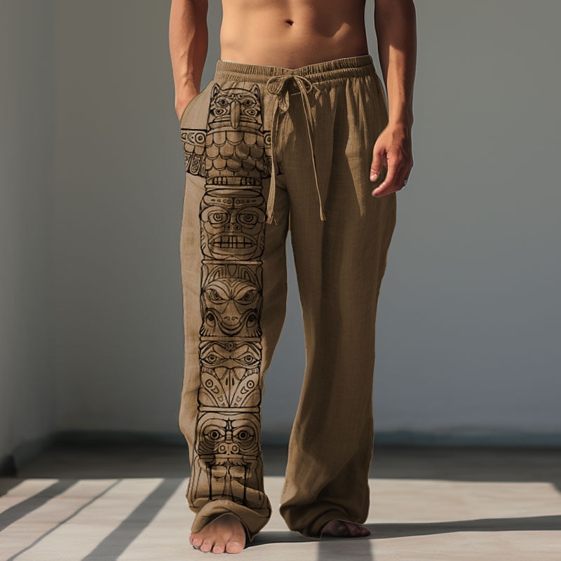 Men's Tribal Bandana Print Linen Pants Pants Trousers Baggy Pants Mid Waist Vintage Outdoor Daily Wear Streetwear Fall & Winter Green Khaki Gray3